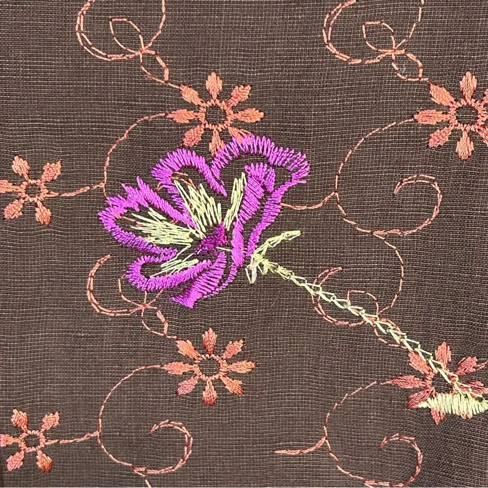 Womens Matching Blazer Skirt Set Petite Size 10P Silk‎ Linen Embroidered Floral